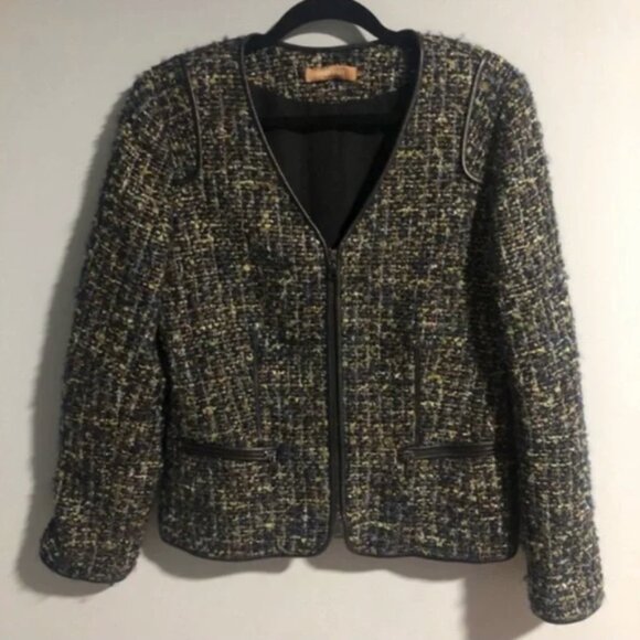 Tweed Jacket with Faux Leather Trim - Picture 1 of 6